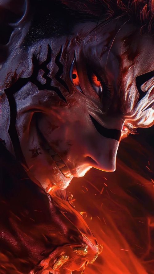 Sukuna's Fiery Demonic Gaze