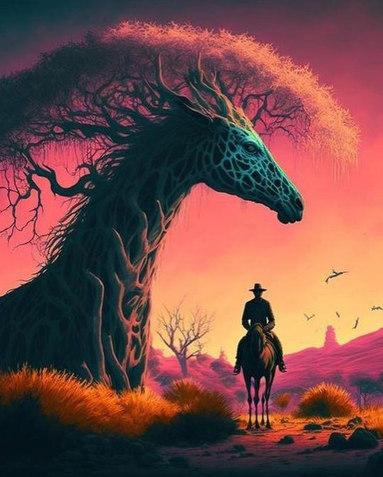 Surreal Giraffe Tree Landscape - Related Anime Wallpapers wallpaper