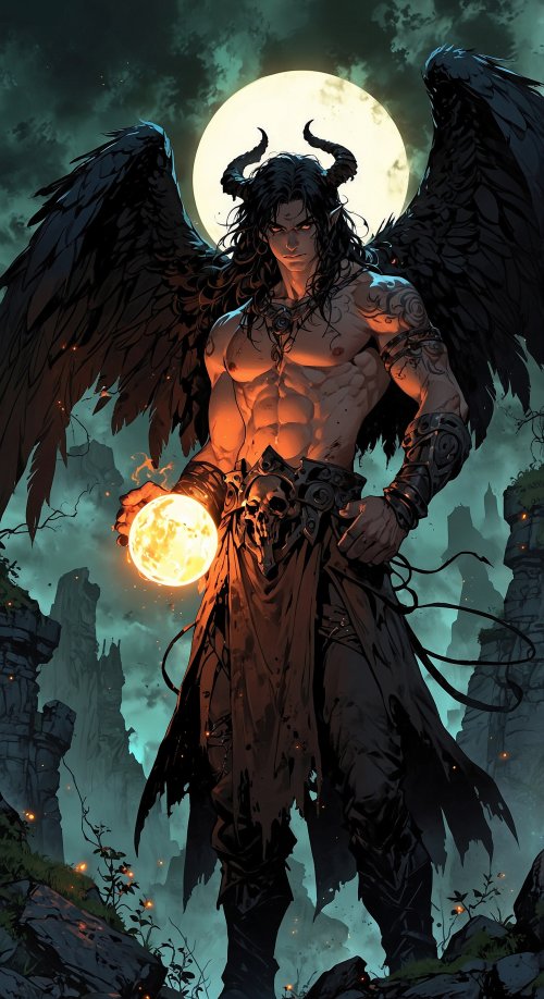 Winged Demon with Orb - Anime Wallpaper