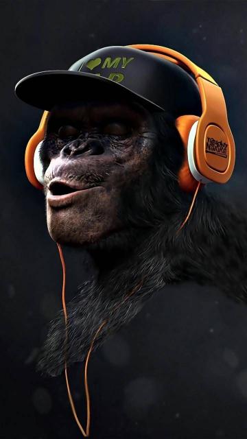 Cool Ape with Headphones - Related Dark Wallpapers wallpaper