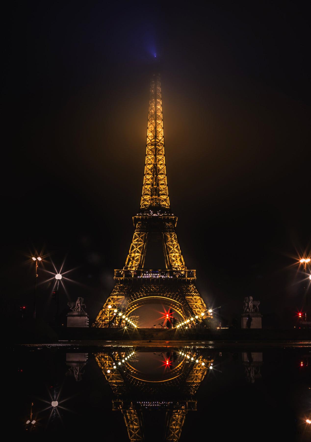 Eiffel Tower Night Reflection