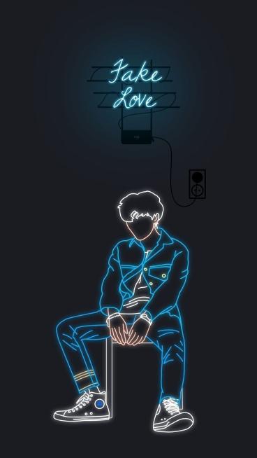 Fake Love Neon Outline - Related Dark Wallpapers wallpaper