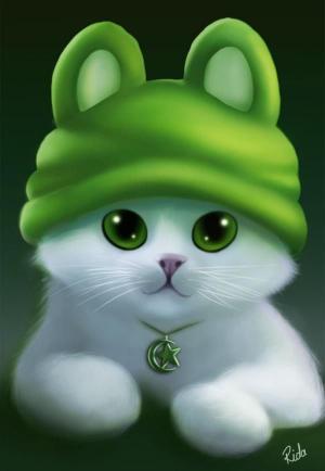 Kitty in Green Hat