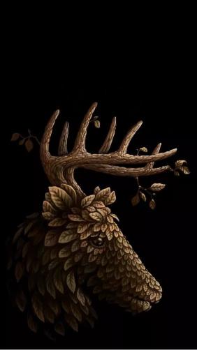 Leafy Stag on Black - Related Dark Wallpapers wallpaper