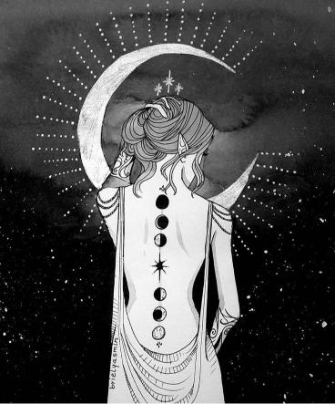 Lunar Goddess Ink Drawing