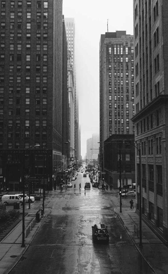 Monochrome Cityscape Street View - Related Dark Wallpapers wallpaper