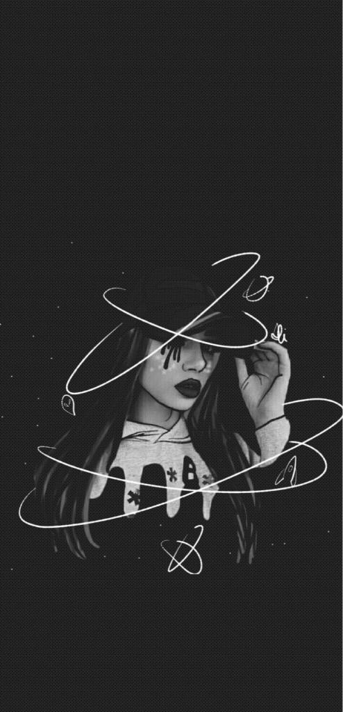 Monochrome Girl with Planets - Related Dark Wallpapers wallpaper