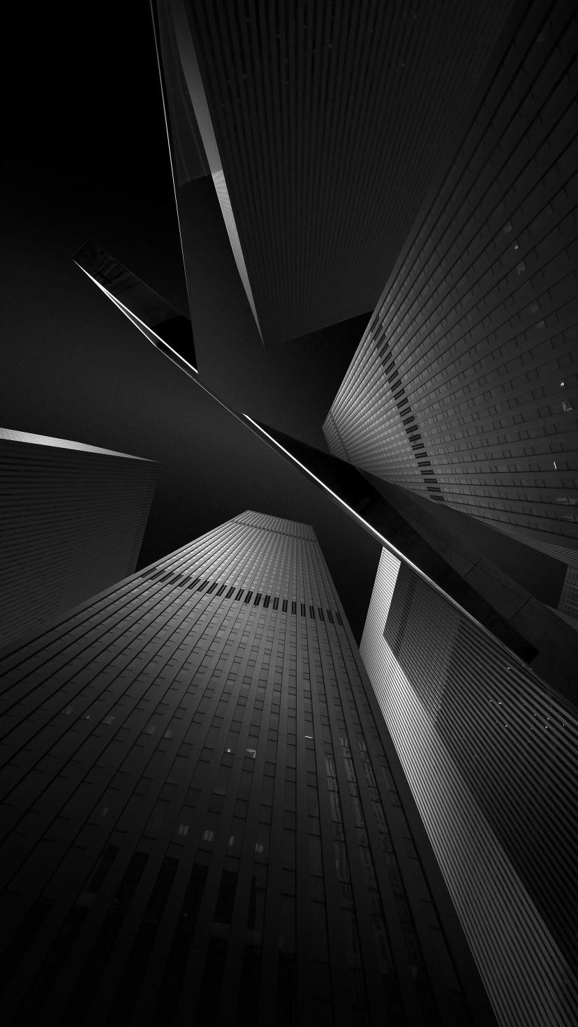 Monochrome Skyscraper Perspective - Related Dark Wallpapers wallpaper