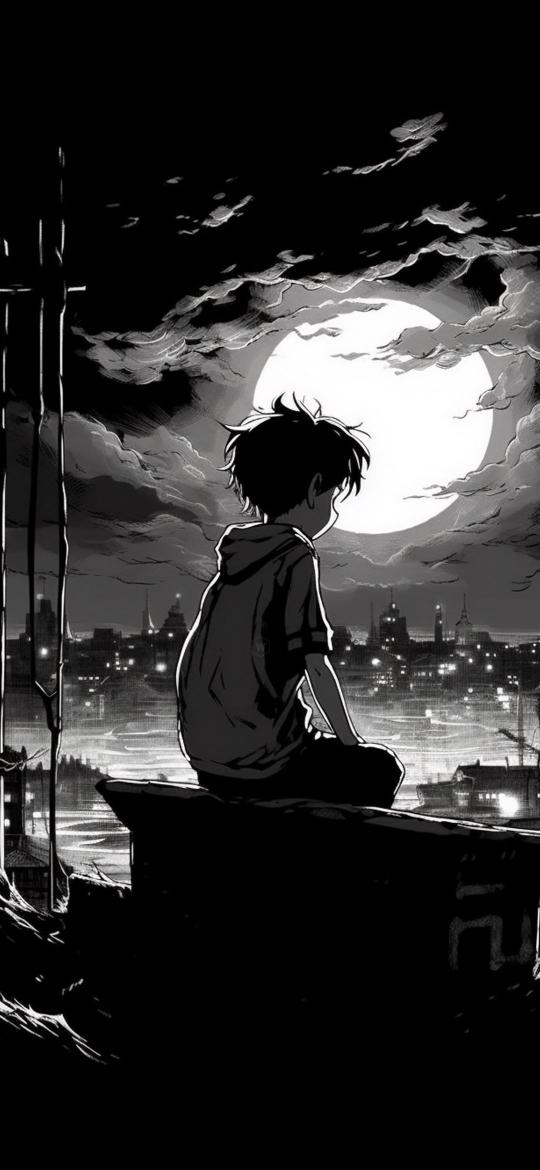 Moonlit Cityscape Contemplation - Related Anime Wallpapers wallpaper