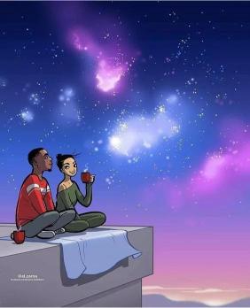 Starry Night Rooftop Couple - Related Anime Wallpapers wallpaper