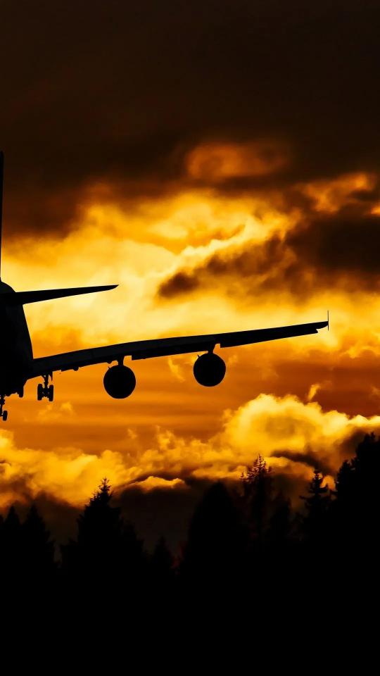Sunset Airplane Silhouette - Related Anime Wallpapers wallpaper