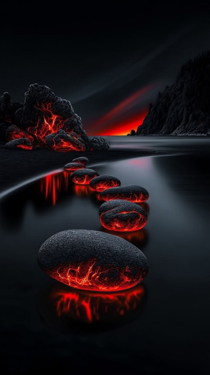 Glowing Lava Stone Path - amoled wallpaper for Darkify