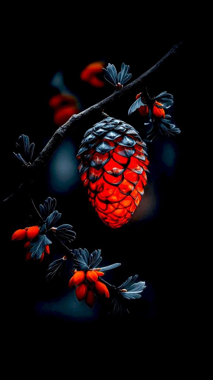 Glowing Red Pinecone - nature wallpaper for Darkify
