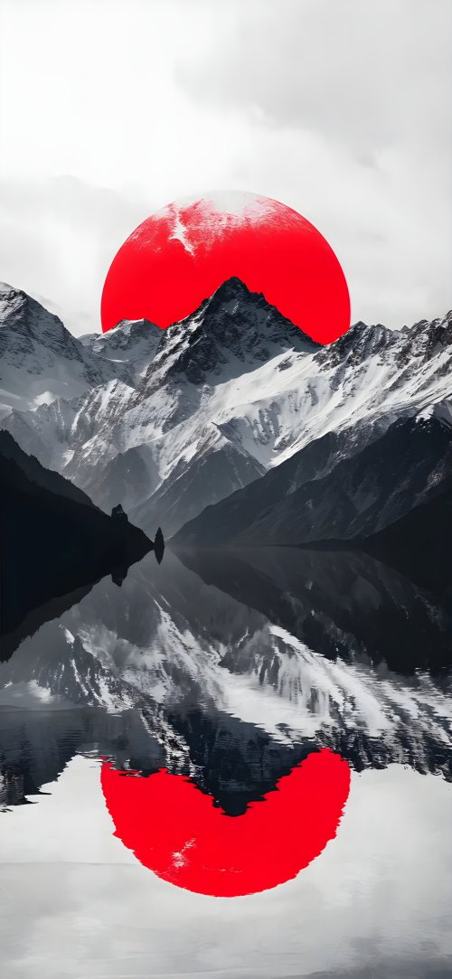 Red Sun Mountain Reflection - japan Wallpaper