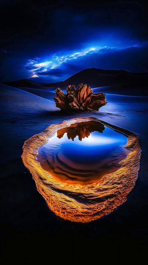 Glowing Desert Oasis Reflection - Darkify Wallpaper