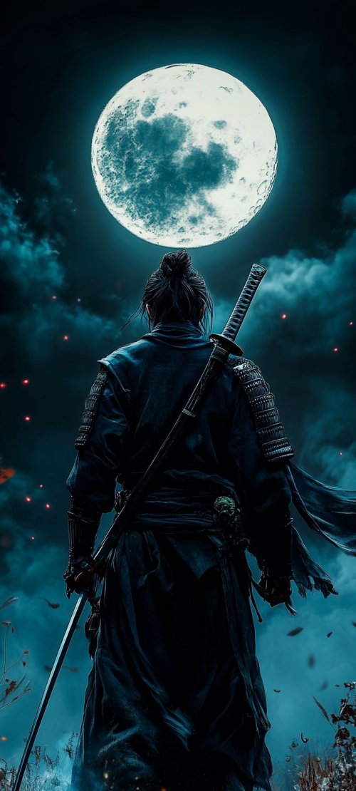Samurai Under Full Moon - samurai Wallpaper