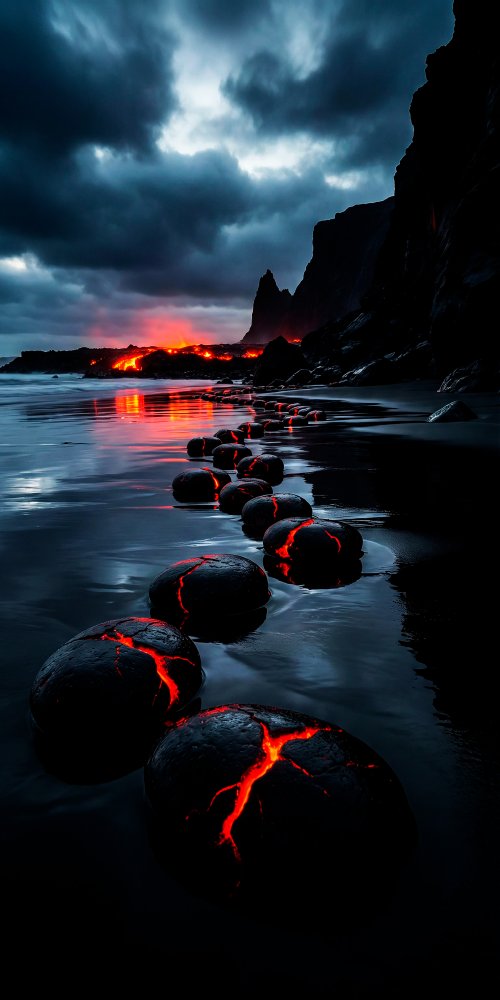 Glowing Lava Rock Shore - Darkify Wallpaper