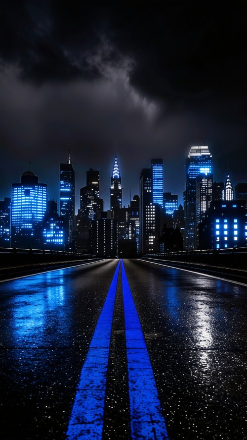 Neon Blue City Skyline - city Wallpaper