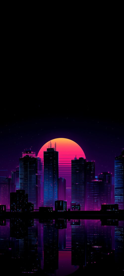 Neon City Sunset Skyline - neon Wallpaper