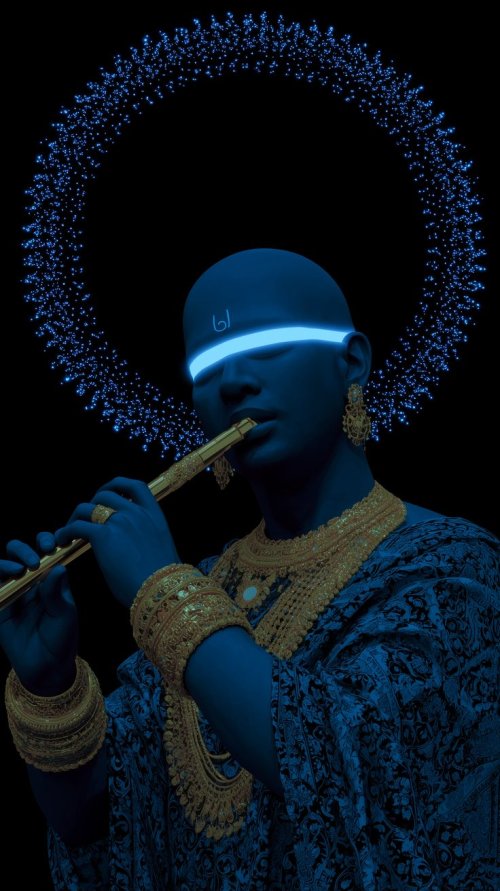 Neon Hindu Deity Flautist