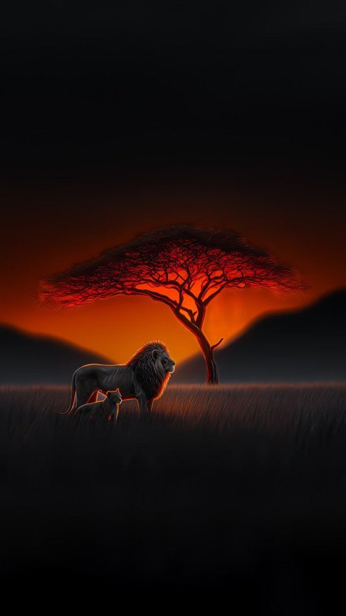 Lion and Cub Sunset - lion Wallpaper