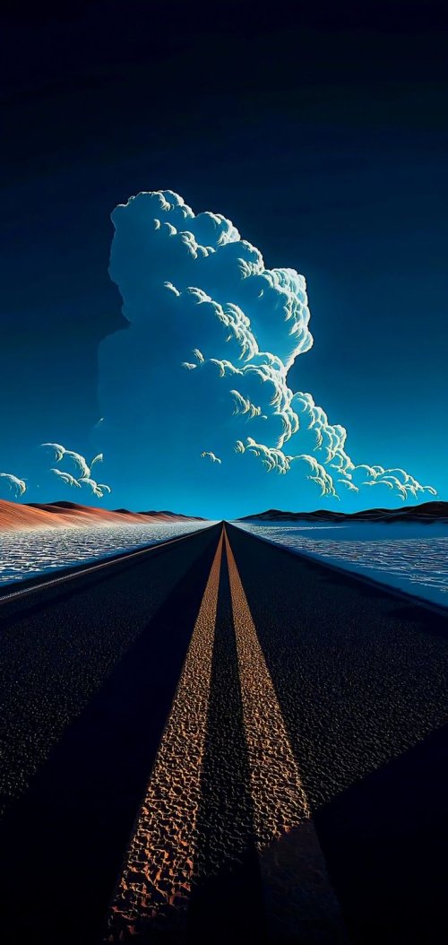 Endless Road Under Clouds