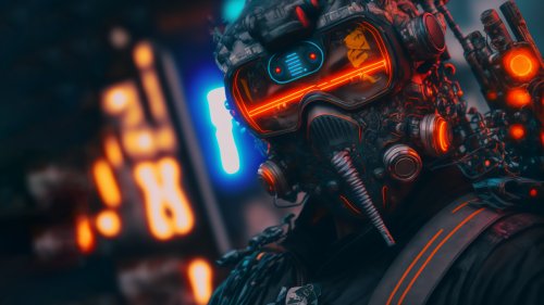 Neon Cyberpunk Soldier Mask