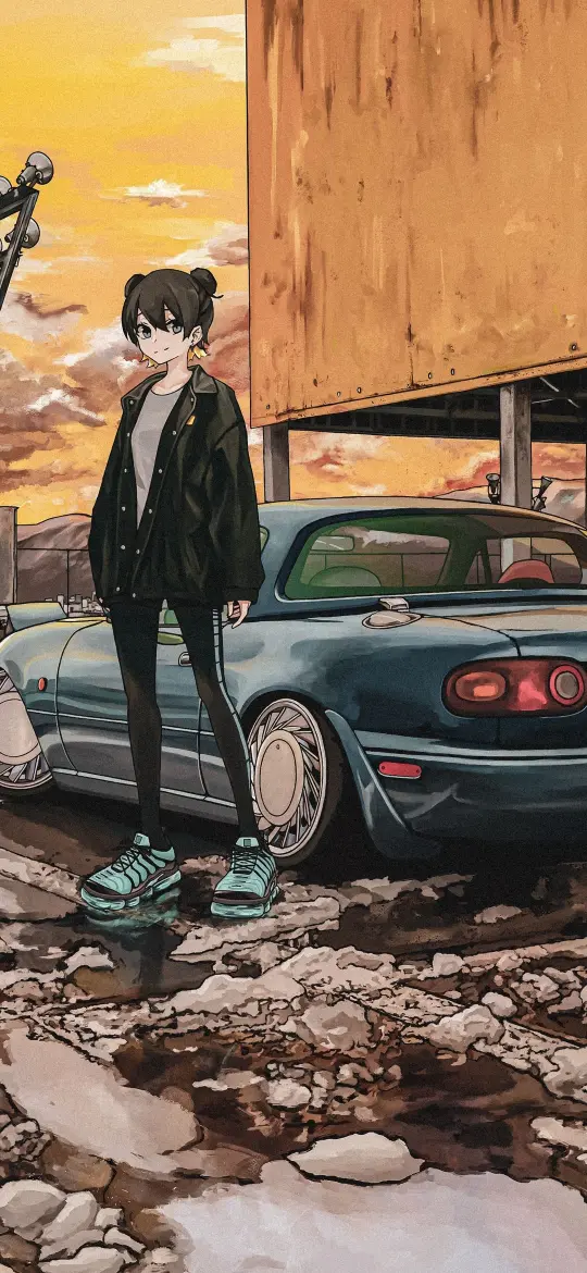 Anime Girl and Car - Anime Wallpaper