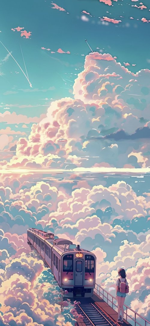 Anime Sky Train Journey - Art Wallpaper