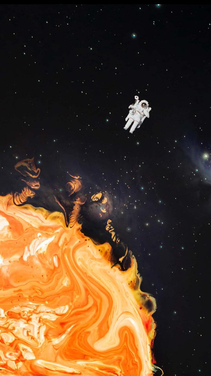 Astronaut and Fiery Planet - Related 4K Wallpapers wallpaper