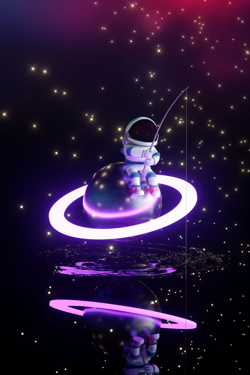 Astronaut Fishing on Planet - Related 4K Wallpapers wallpaper