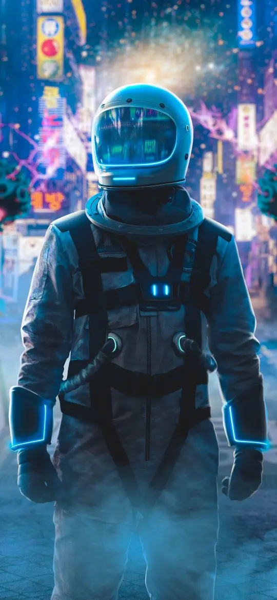 Astronaut in Cyberpunk City - Related Dope Wallpapers wallpaper
