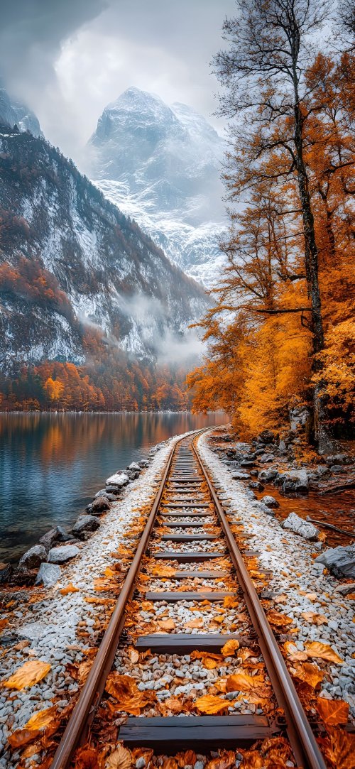 Autumn Mountain Railway - landscape Wallpaper