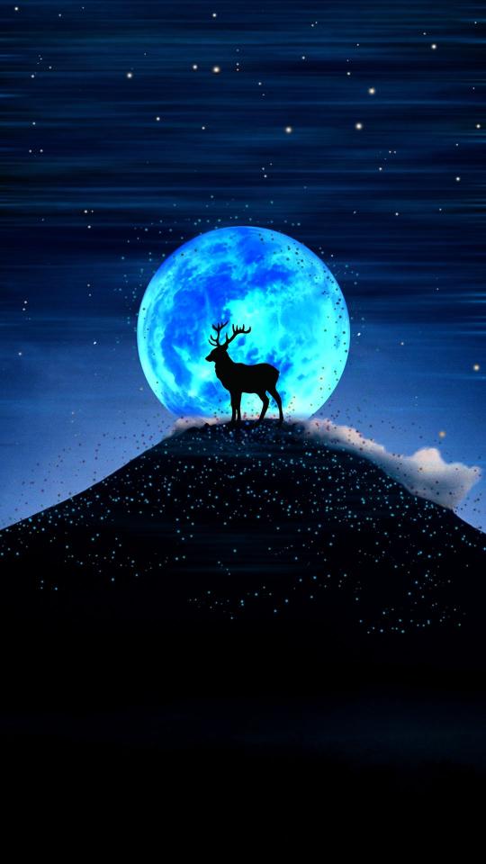 Blue Moon Deer Silhouette