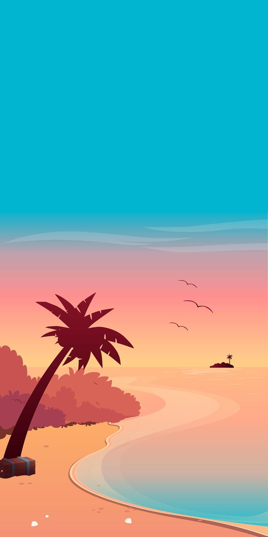 Cartoon Tropical Beach Sunset