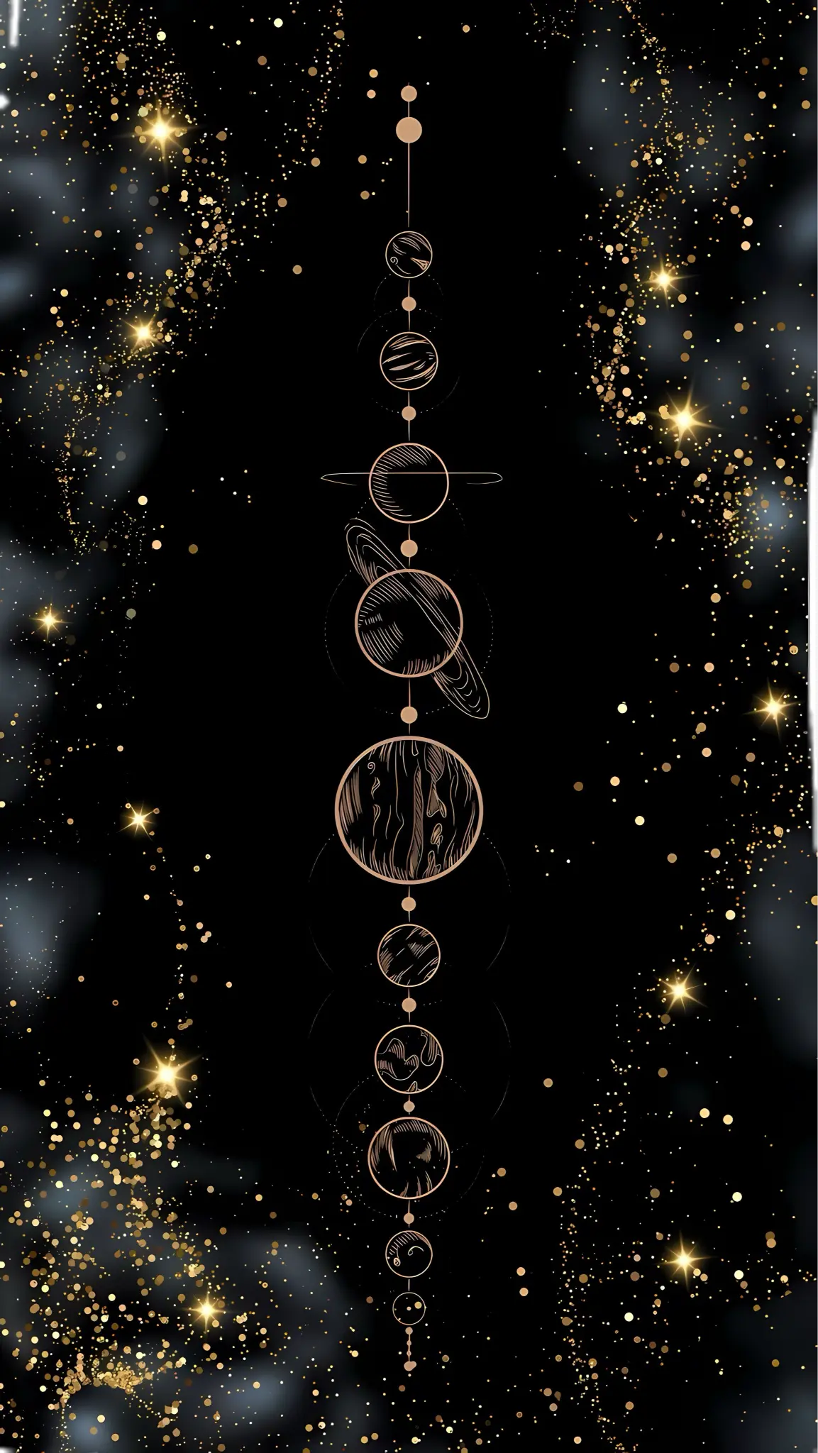 Celestial Gold Planets - Space Wallpaper