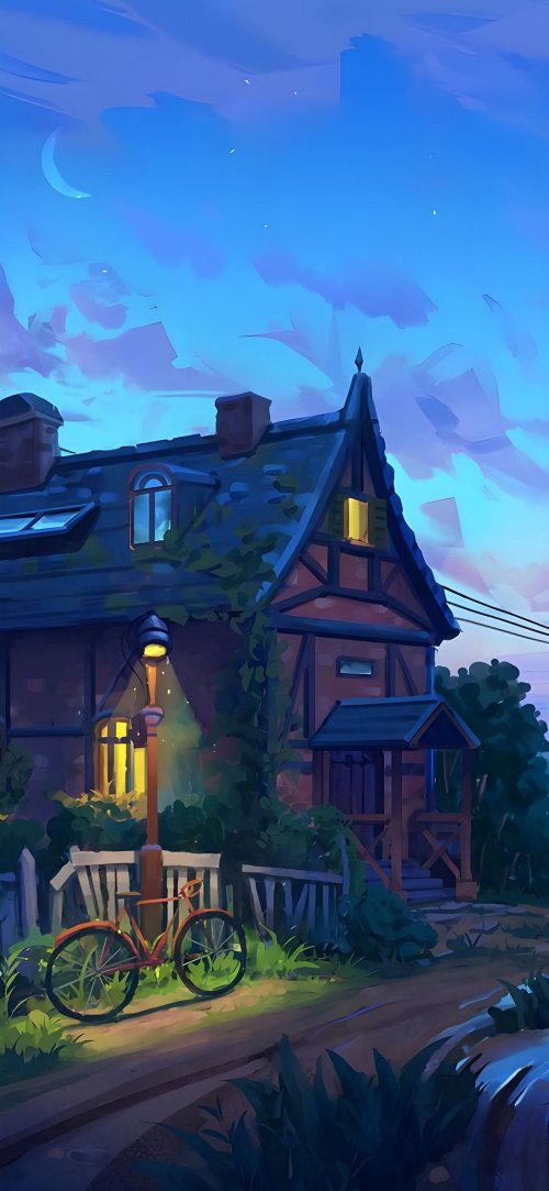 Cozy Evening Cottage - Art Wallpaper