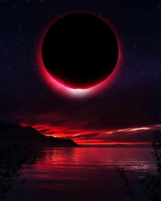 Crimson Eclipse Over Water