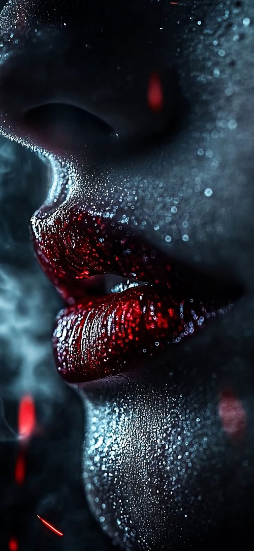 Crimson Lips in Shadow