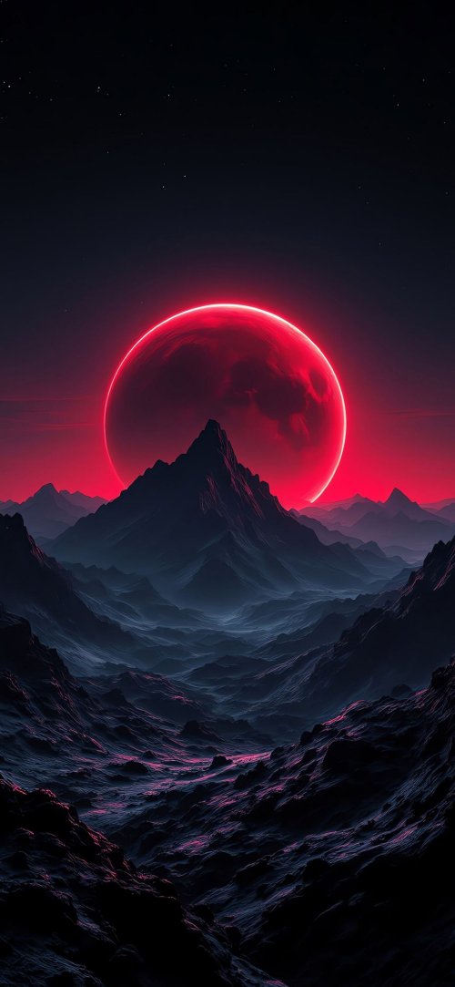 Crimson Moon Landscape - sci-fi Wallpaper