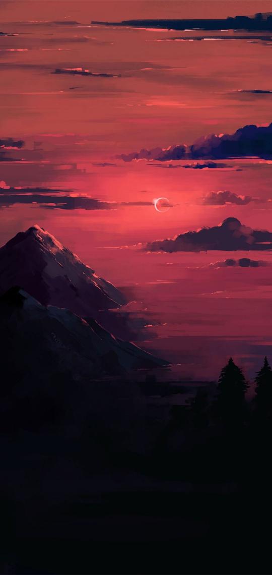Crimson Mountain Eclipse - Related 4K Wallpapers wallpaper