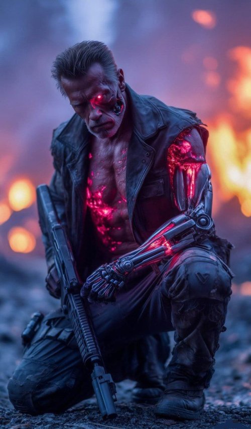 Cybernetic Warrior in Flames - dope Wallpaper
