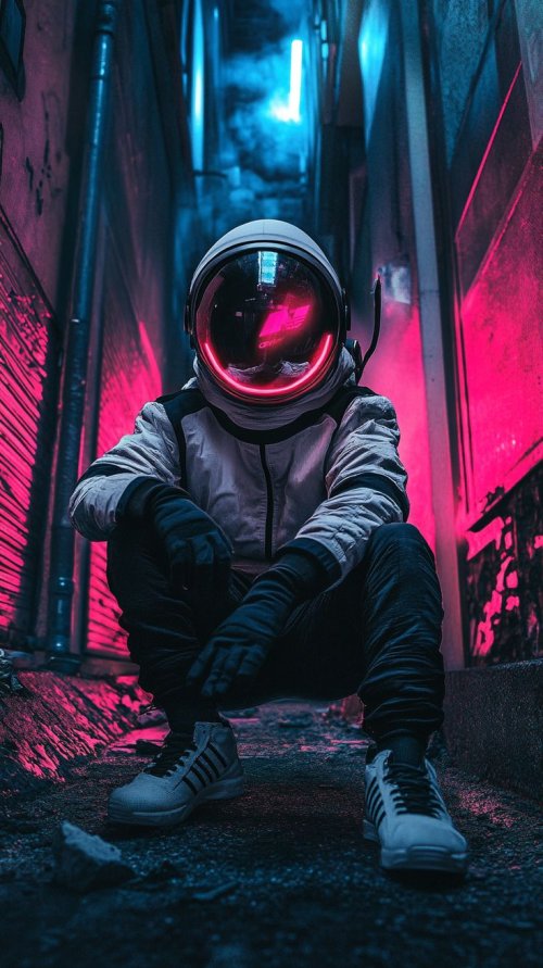 Cyberpunk Astronaut Alleyway - Related Dark Wallpapers wallpaper