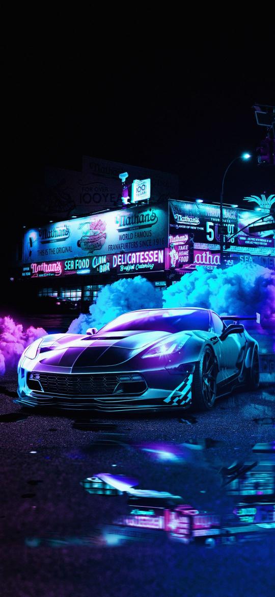 Cyberpunk Corvette Nightscape - Related Dope Wallpapers wallpaper