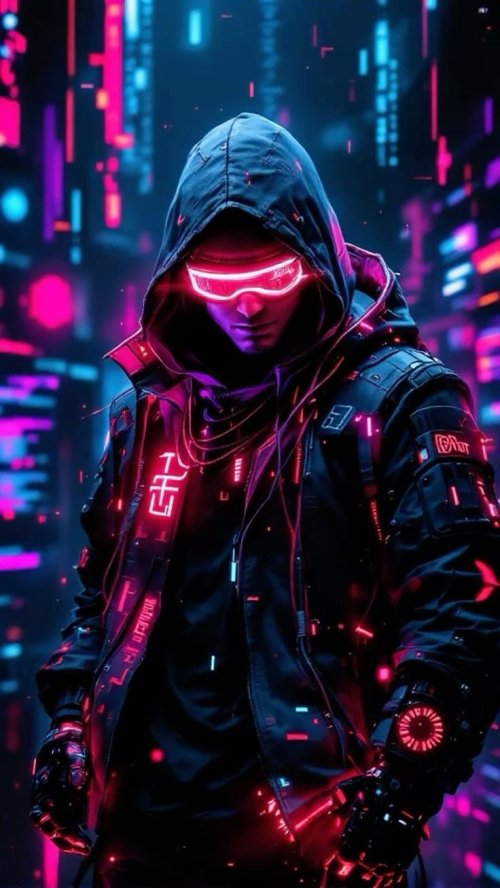 Cyberpunk Neon Hacker Portrait