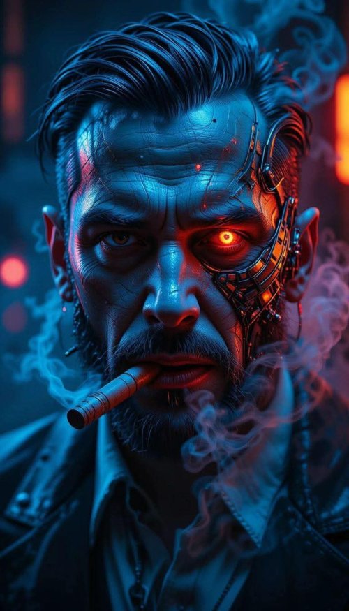 Cyberpunk Smoker with Glowing Eye