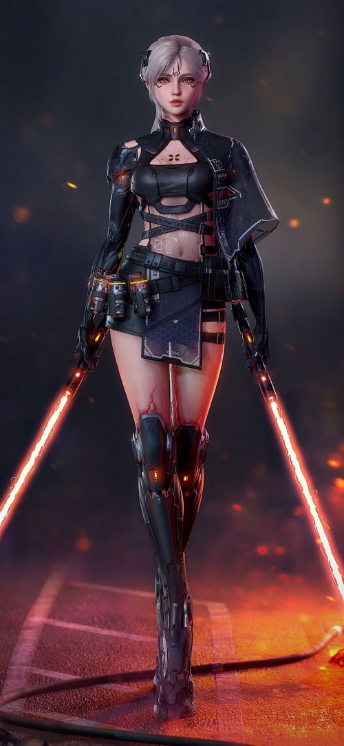 Cyberpunk Warrior with Blades
