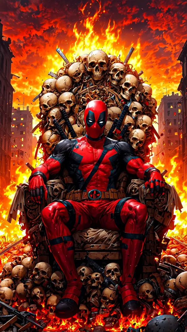 Deadpool's Fiery Throne - Related 4K Wallpapers wallpaper