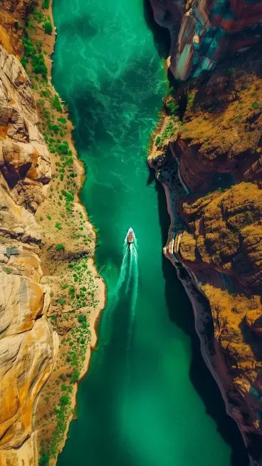 Emerald River Canyon Boat - Related Dark Wallpapers wallpaper