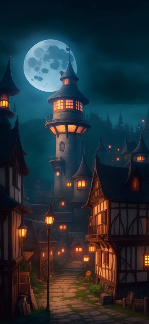 Enchanted Moonlit Village - Art Wallpaper
